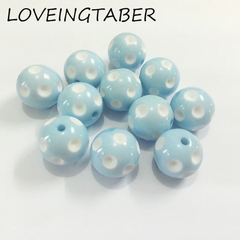 Newest !!20mm 100pcs/lot Light Sky Blue Polka Dot Beads Free Shipment