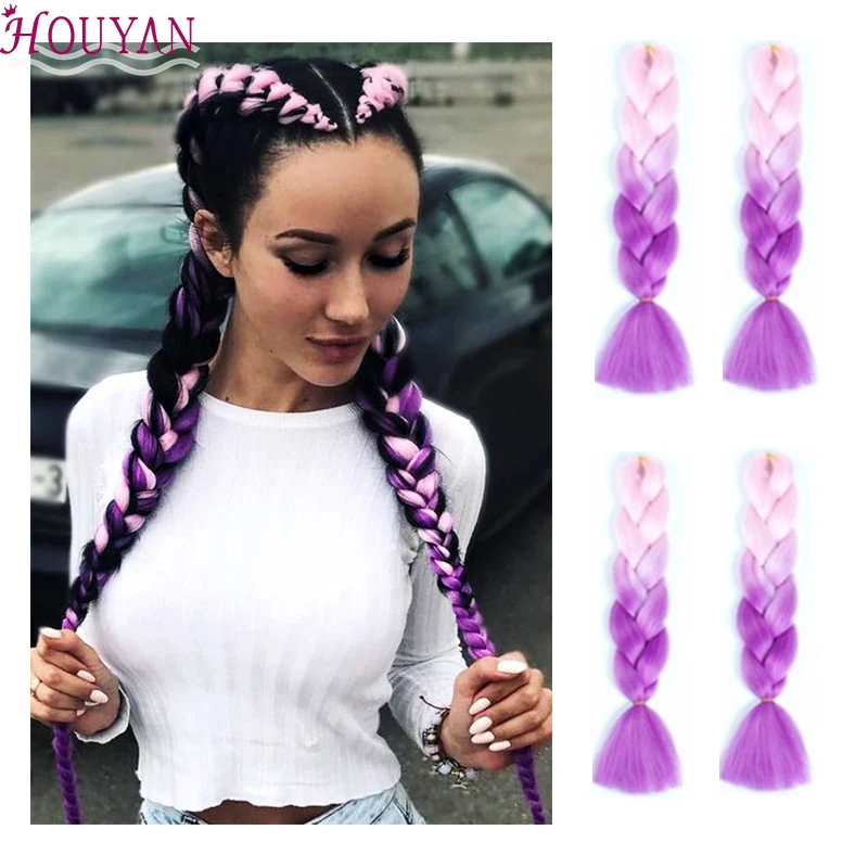 HOUYAN 24 дюйма большие синтетические косы волос 100 г/упак. Волосы Розовый Фиолетовый