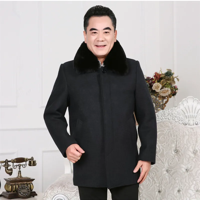 Middle Age Mens Cashmere Coat Men Wool Trench Male Turn Down Collar Single Breasted Woolen Outerwear 2018 New Autumn Winter Jackets & Coats