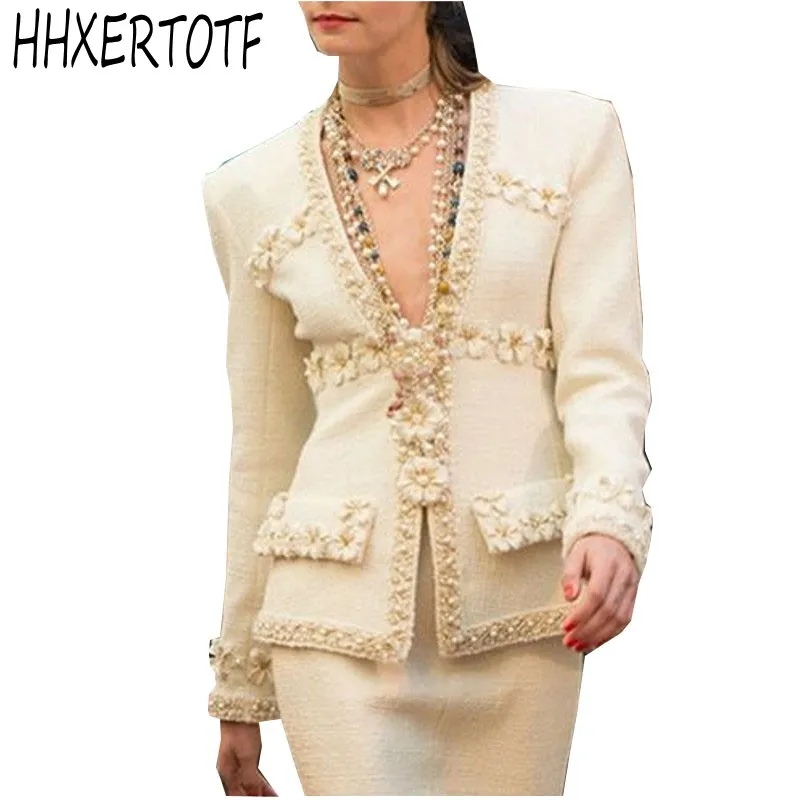 2019spring/fall Women Deep V Neck luxury 3D Flower Beading Tweed Jacket slim coat elegant designer runway outerwear
2019spring/fall Women Deep V Neck luxury 3D Flower Beading Tweed Jacket slim coat elegant designer runway outerwear