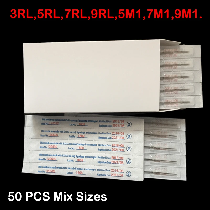 50 pcs Mixed Size Disposable Tattoo Needles 304 Medical Stainless Steel Mix Needles For Gun Liner Shader Body Arts Kit RL M1
50 pcs Mixed Size Disposable Tattoo Needles 304 Medical Stainless Steel Mix Needles For Gun Liner Shader Body Arts Kit RL M1