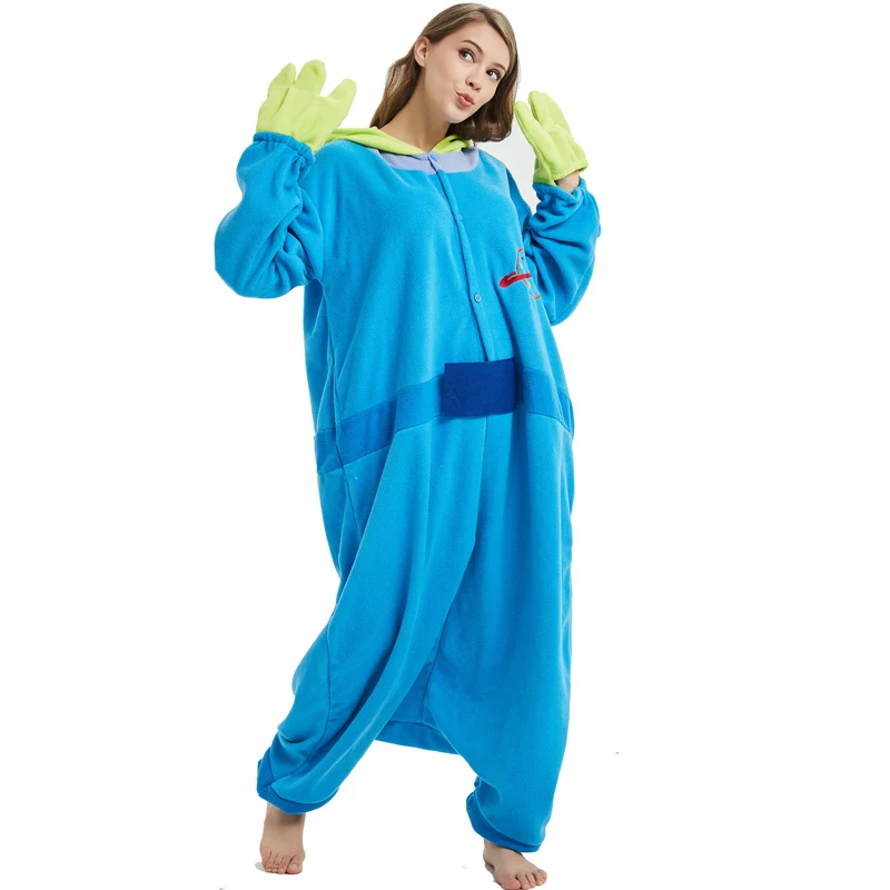 Blue Alien Fleece Kigurumi Cosplay Adult Costume Little Green Man Cartoon Onesie Pajama Halloween Carnival Masquerade Party (7)