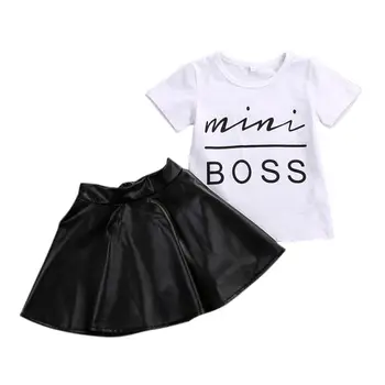 2PCS Toddler Kids Girl Clothes Set Summer Short Sleeve Mini Boss T-shirt Tops + Leather Skirt Outfit Child Suit M1
2PCS Toddler Kids Girl Clothes Set Summer Short Sleeve Mini Boss T-shirt Tops + Leather Skirt Outfit Child Suit M1