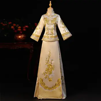 Champagne Chinese Women Satin Wedding Dress Qipao Classic Ancient Exquisite Evening Gowns Vintage Button Embroidery Cheongsam
Champagne Chinese Women Satin Wedding Dress Qipao Classic Ancient Exquisite Evening Gowns Vintage Button Embroidery Cheongsam