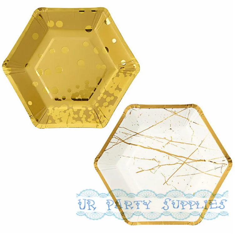 Free Shipping 24pcs Gold Foil Hexagonal Shaped Party Plates MEtallic Gold Polka Dot Lines Paper Plates Small 18cm for Birthday
Free Shipping 24pcs Gold Foil Hexagonal Shaped Party Plates MEtallic Gold Polka Dot Lines Paper Plates Small 18cm for Birthday