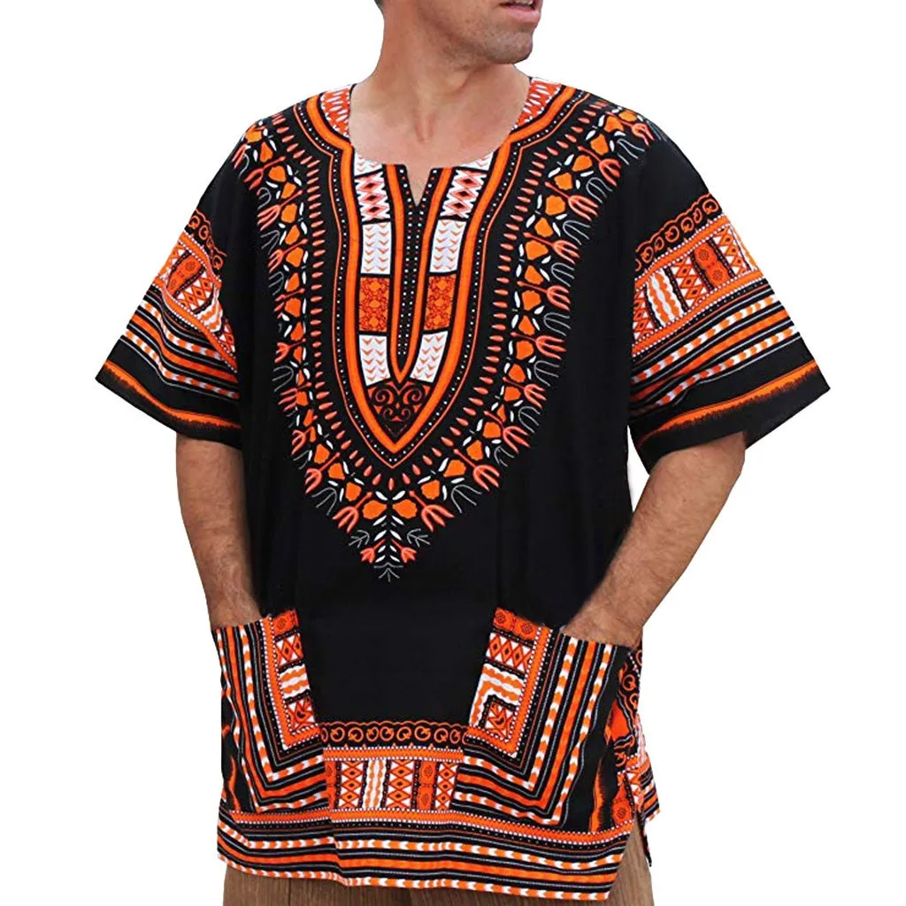 Summer 2019 Streetwear T Shirt Men Vintage African Print Short Sleeve O Neck With Pockets Rock T Shirt Tee Shirt Homme
Summer 2019 Streetwear T Shirt Men Vintage African Print Short Sleeve O Neck With Pockets Rock T Shirt Tee Shirt Homme