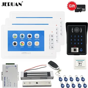 

JERUAN 7 inch Video Doorbell Door phone Voice/Video Recording Intercom system kit 3 Monitor Fingerprint RFID Access IR Camera