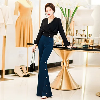 Spring/Autumn Women elegant High waist Casual Flare Pants Office Lady OL Wide Leg Pants Button Split ends Women Long Pants
Spring/Autumn Women elegant High waist Casual Flare Pants Office Lady OL Wide Leg Pants Button Split ends Women Long Pants