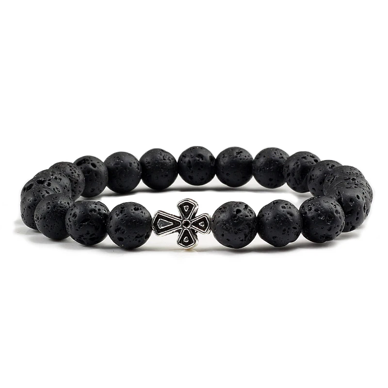 Trendy Jesus Cross Volcanic Stone Men Stretch Bracelets Matte Black Lava 8MM Beads Energy Yoga Bracelets & Bangles Women Jewelry
Trendy Jesus Cross Volcanic Stone Men Stretch Bracelets Matte Black Lava 8MM Beads Energy Yoga Bracelets & Bangles Women Jewelry