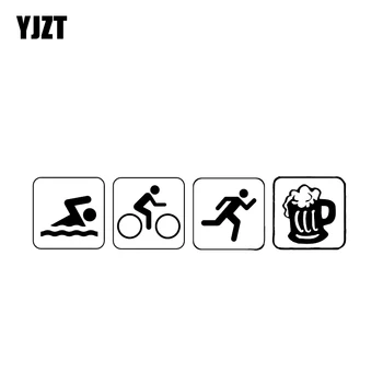 

YJZT 17.7*4.2CM Funny Bumper Sticker Triathlon Swim Bike Run And Beer Car Sticker Vinyl Silhouette C12-0661