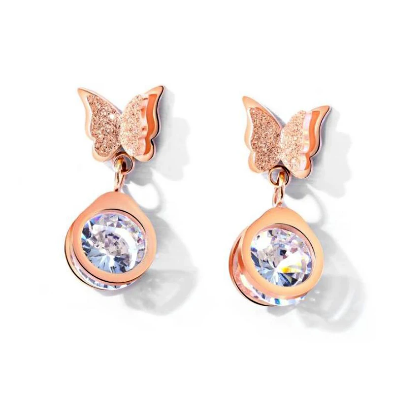 NEW Temperament inlaid zircon pendant butterfly titanium steel earrings fashion simple short hair earrings earrings female VE778
NEW Temperament inlaid zircon pendant butterfly titanium steel earrings fashion simple short hair earrings earrings female VE778