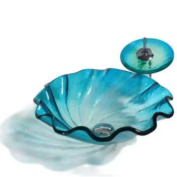 Bathroom Tempered Glass Vessel Sink flower shape - Sky Blue White Modern
Bathroom Tempered Glass Vessel Sink flower shape - Sky Blue White Modern