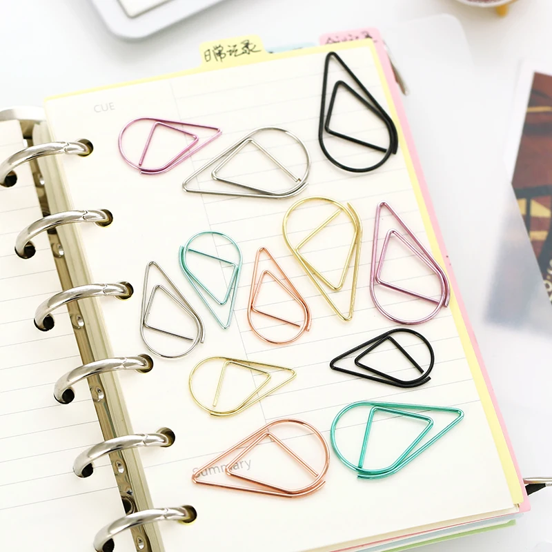 Фото 10 pcs/pack Brief Style Waterdrop Shaped Metal Paper Clip Bookmark Stationery School Office Supply Escolar Papelaria | Канцтовары для