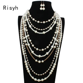 Risyh Full handmade multi-layered pearl exaggerated temperament long clavicle necklace
Risyh Full handmade multi-layered pearl exaggerated temperament long clavicle necklace