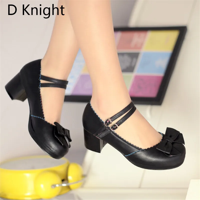 Sweet Bowtie Women High Heels Pumps Fashion Square Heels Buckle Straps Cosplay Maid Shoes Kawaii Princess Lolita Shoes For Girls (8)