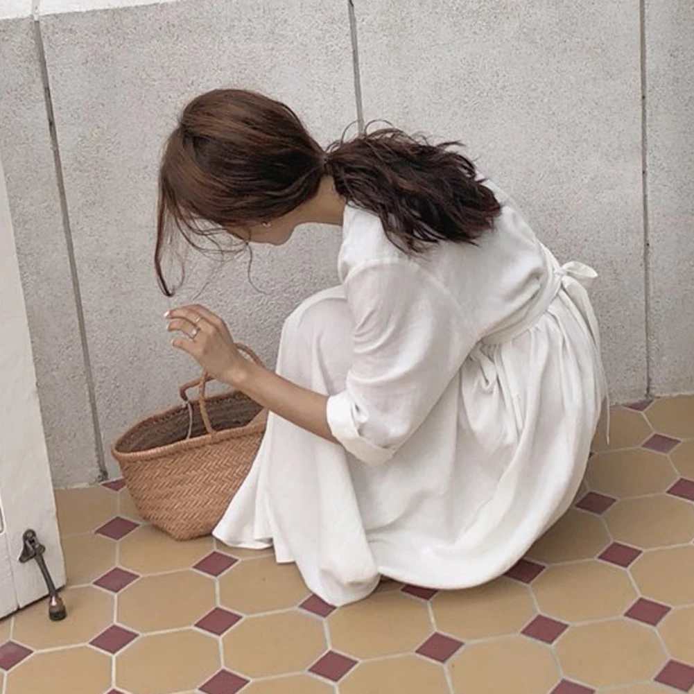 Vintage women dress shirt V neck Long sleeve cotton linen midi summer dresses Casual korean vestidos 2019 de fiesta de noche
Vintage women dress shirt V neck Long sleeve cotton linen midi summer dresses Casual korean vestidos 2019 de fiesta de noche