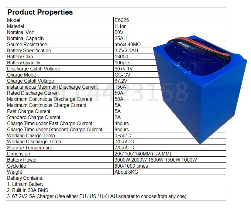 Perfect 60V 25AH Lithium Scooter Battery 60V 25AH Electric Bike Battery With 60A BMS +67.2V 5A Charger For 60V 2000W 2500W 3000W Motor 2 Perfect 60V 25AH Lithium Scooter Battery 60V 25AH Electric Bike Battery With 60A BMS +67.2V 5A Charger For 60V 2000W 2500W 3000W Motor 2