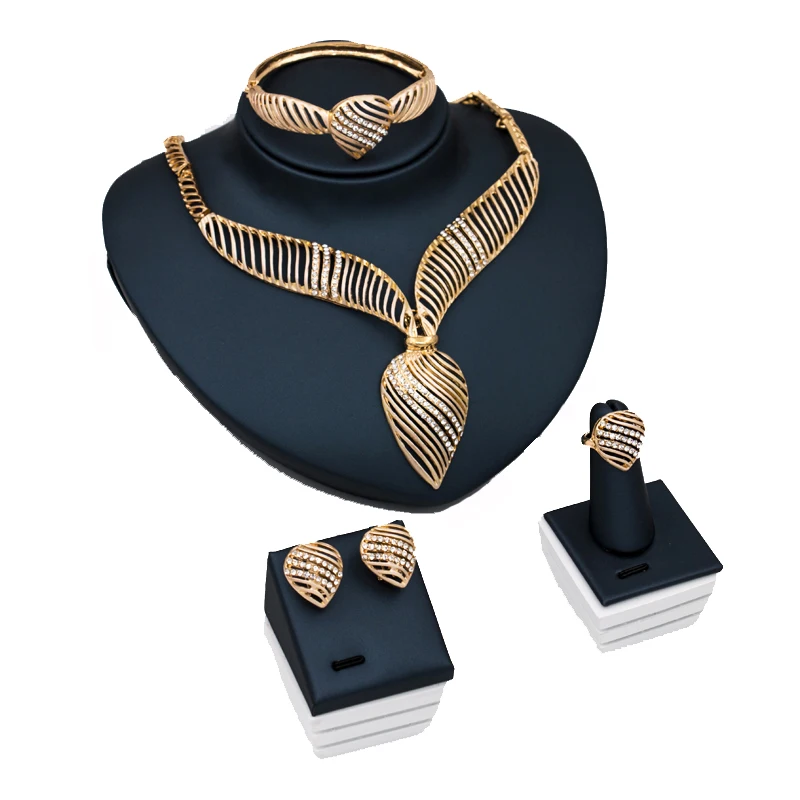 Fine jewelry austria crystal set gold color wedding necklace stud earring ring bracelets free shipping | Украшения и аксессуары