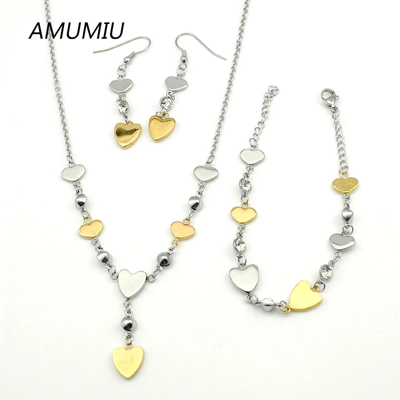 AMUMIU Fashion necklaces for women 2017 Heart Silver Gold Jewelry set Rhinestone 316L Stainless Steel Earring Bracelet HZTZ026
AMUMIU Fashion necklaces for women 2017 Heart Silver Gold Jewelry set Rhinestone 316L Stainless Steel Earring Bracelet HZTZ026