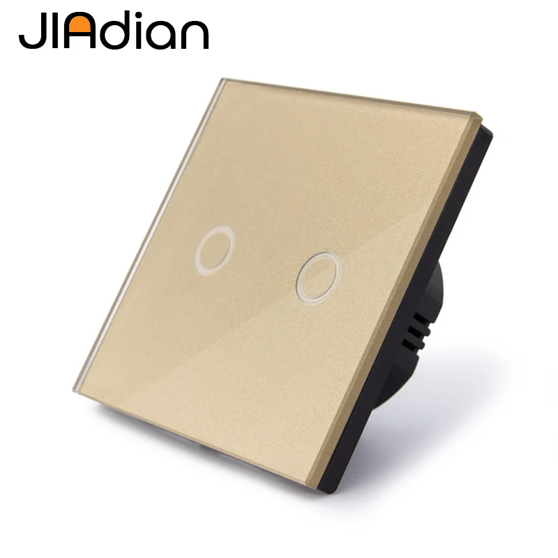 JIADIAN EU Standard Switch Wall Touch Screen Switch Luxury Gold Crystal Glass, 2 Gang 1 Way Sensor Light Switch
JIADIAN EU Standard Switch Wall Touch Screen Switch Luxury Gold Crystal Glass, 2 Gang 1 Way Sensor Light Switch