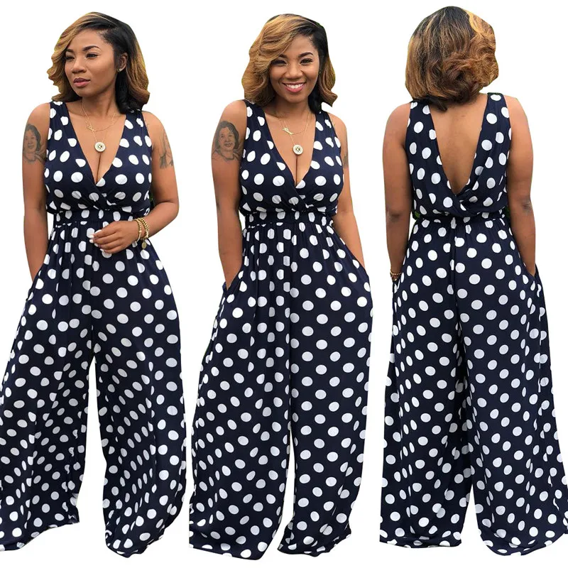 Summer Women's Fashion Wave Dot Multicolor Jumpsuit Deep V Neckline Sleeveless Waist Loose Leg City Casual Style Plus Size
Summer Women's Fashion Wave Dot Multicolor Jumpsuit Deep V Neckline Sleeveless Waist Loose Leg City Casual Style Plus Size