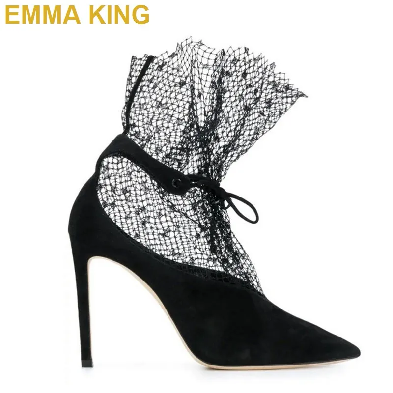 Emma king/пикантные Черные ботильоны на шнуровке женская обувь высоком каблуке