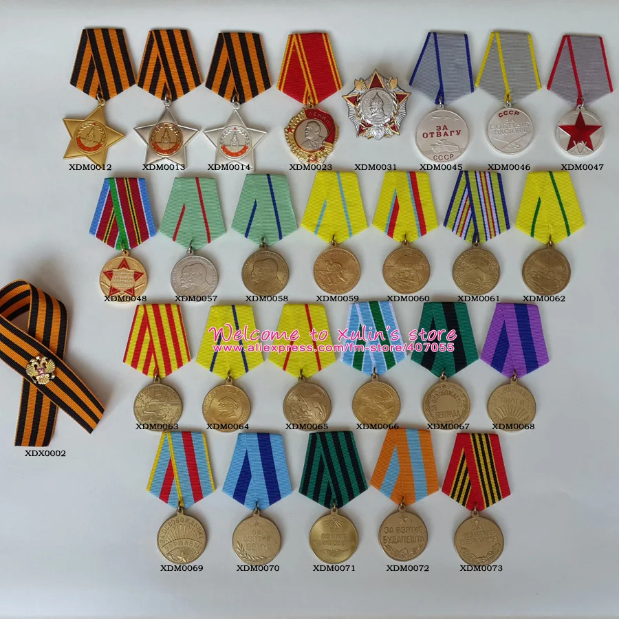 XDT0024 26 Pcs Different Styles Orders Decorations and Medals of USSR +a Ru Double Head Eagle Lapel Pins with St. George Ribbon
XDT0024 26 Pcs Different Styles Orders Decorations and Medals of USSR +a Ru Double Head Eagle Lapel Pins with St. George Ribbon