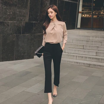Fashion Women 2 Pieces Set Long Sleeve Blouse Shirt And Black Trousers Casual Office Lady Pants Suit High Quality Female 
Fashion Women 2 Pieces Set Long Sleeve Blouse Shirt And Black Trousers Casual Office Lady Pants Suit High Quality Female