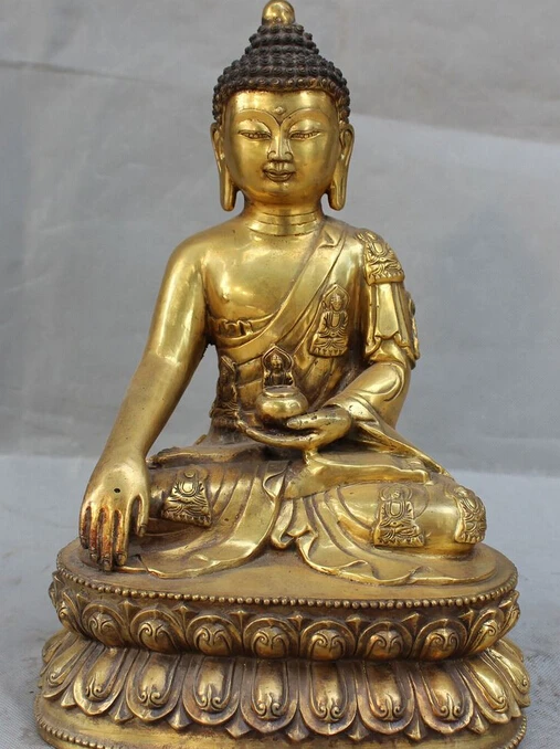 14" Tibet Buddhism Monastery Bronze Gilt Sakyamuni Amitabha Buddha & Bowl Statue R0709 (B0328)
14" Tibet Buddhism Monastery Bronze Gilt Sakyamuni Amitabha Buddha & Bowl Statue R0709 (B0328)