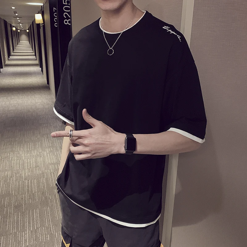 Japanese style Summer Casual Half sleeve basic t shirts men Fake two pieces Green White Black Grey 95% Cotton
Japanese style Summer Casual Half sleeve basic t shirts men Fake two pieces Green White Black Grey 95% Cotton