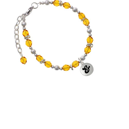 Silvertone Capital Letter - & - Pebble Disc - Yellow Beaded Bracelet