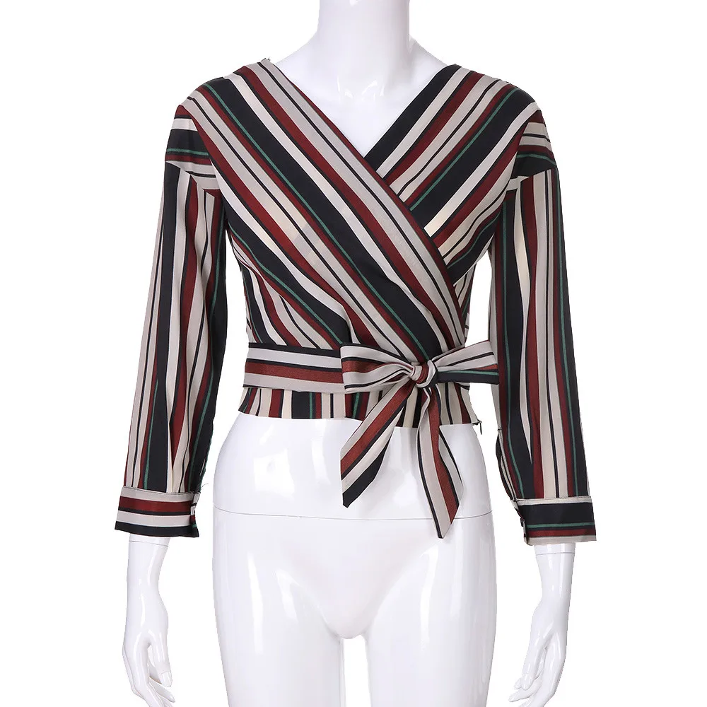 Womens Autuumn Spring Casual V-Neck Top Long Sleeve Color Striped Sashes Blous Shirt blusas mujer de moda #20
Womens Autuumn Spring Casual V-Neck Top Long Sleeve Color Striped Sashes Blous Shirt blusas mujer de moda #20