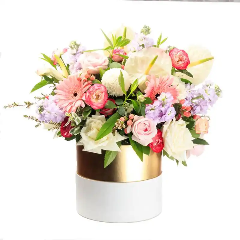 1pc Luxury Golden Round Flower Box Florist Gift Packaging