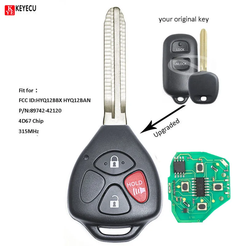 

Keyecu Upgraded Remote Key Fob 315MHz 4D67 Chip for Toyota Tundra Echo 2004 2005 2006 Celica 2001-2005 FCC: HYQ12BBX HYQ12BAN