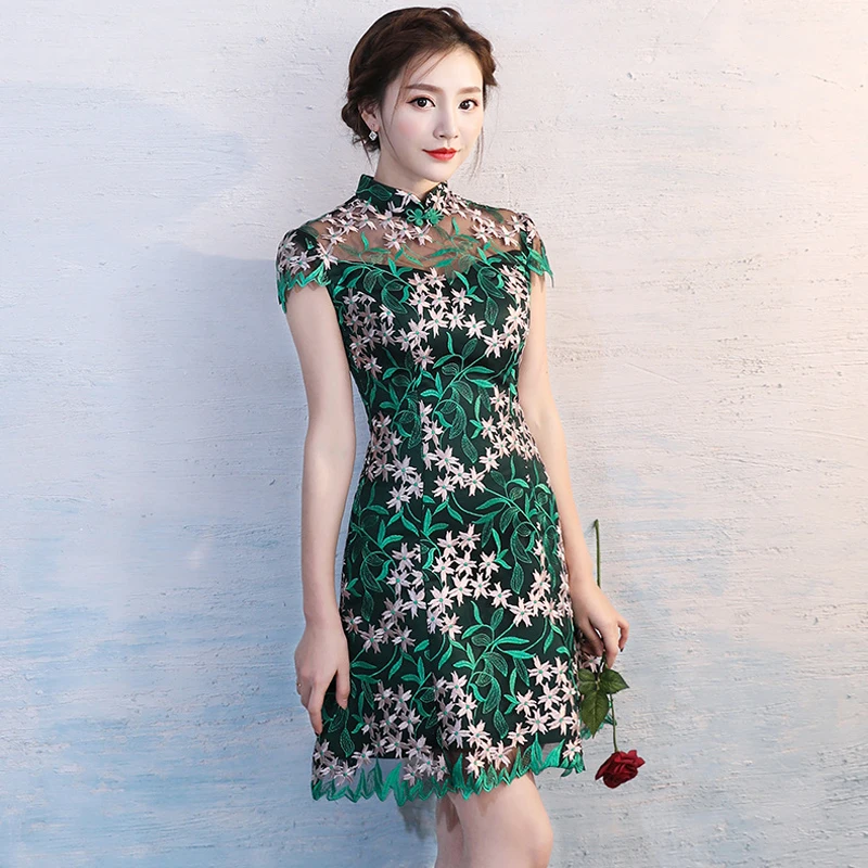 Green Lace Dress Traditional Chinese Dress Ladies Evening Dresses Vintage Cheongsam Women Bride Short Modern Cheongsam S-3XL
Green Lace Dress Traditional Chinese Dress Ladies Evening Dresses Vintage Cheongsam Women Bride Short Modern Cheongsam S-3XL