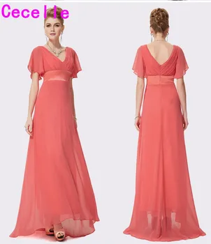 2019 Coral Ruched Chiffon A-lline Beach Long Modest Bridesmaid Dresses With Sleeves V Neck Floor Length Wedding Party Dress
2019 Coral Ruched Chiffon A-lline Beach Long Modest Bridesmaid Dresses With Sleeves V Neck Floor Length Wedding Party Dress
