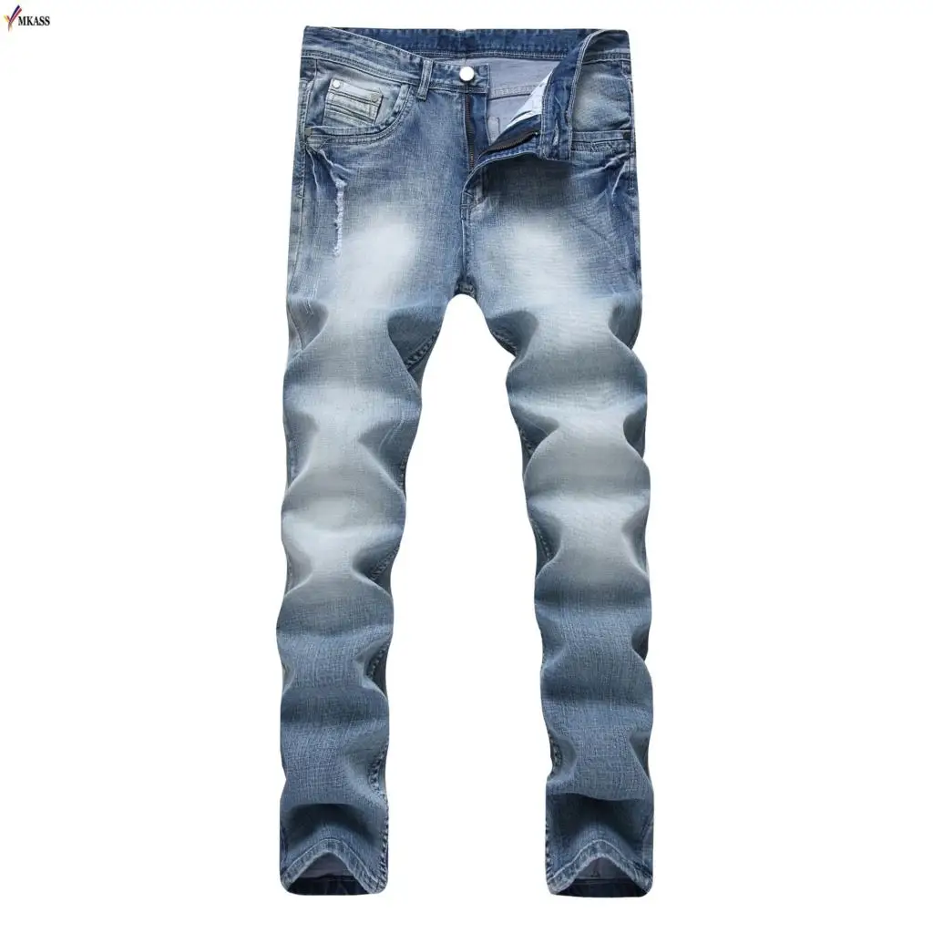 2019 Hot High Quality Men Jeans Casual 100% Cotton Straight Slim Fit Blue Jeans Stretch Denim Pants Trousers Classic Cowboys