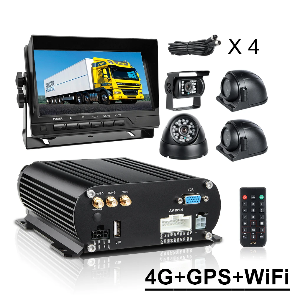 

Mobile dvr Kit 4CH 2TB HDD 1080P 4G GPS Wifi Bus Surveillance Taxi Video Recorder with 4pcs AHD 2.0MP Truck Camera 7inch Monitor