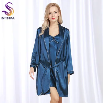 Blue Silk Robes Set 2017 New Fashion Home Apparel Ladies Robe Nightgown Set Spring Autumn Sexy Satin Robes For Women Pink, Black
Blue Silk Robes Set 2017 New Fashion Home Apparel Ladies Robe Nightgown Set Spring Autumn Sexy Satin Robes For Women Pink, Black