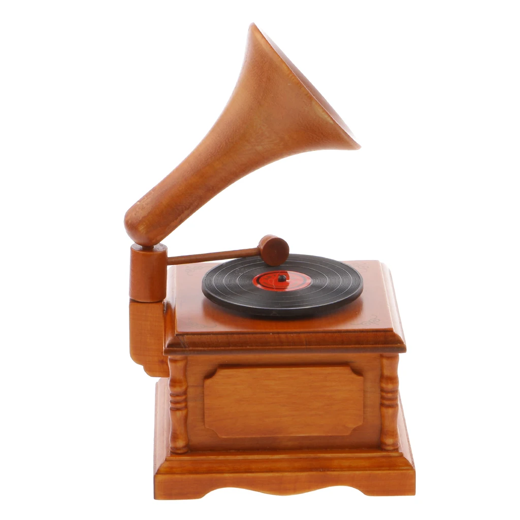 Hot Sale Vintage Wooden Gramophone Music Box Melody Box Desk Decoration Wedding March for Office Home Decor Favor Gift Supplies