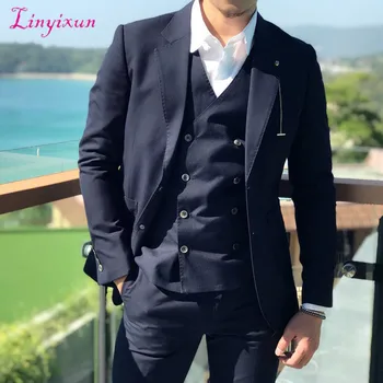 Linyixun Slim style custom navy blue high quality men's wedding groom dress prom casual suit 3 piece jacket vest pants 2018
Linyixun Slim style custom navy blue high quality men's wedding groom dress prom casual suit 3 piece jacket vest pants 2018