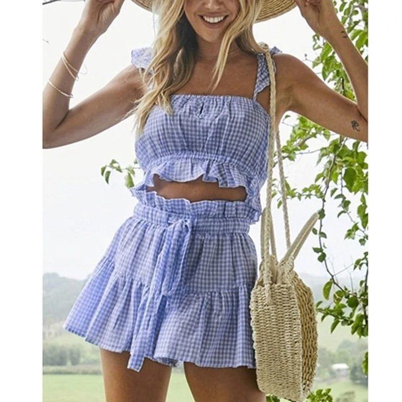 Two Piece Set Women Summer Sexy Plaid Ladies Sleeveless Crop Top and Shorts Set Sweet Casual 2019
Two Piece Set Women Summer Sexy Plaid Ladies Sleeveless Crop Top and Shorts Set Sweet Casual 2019