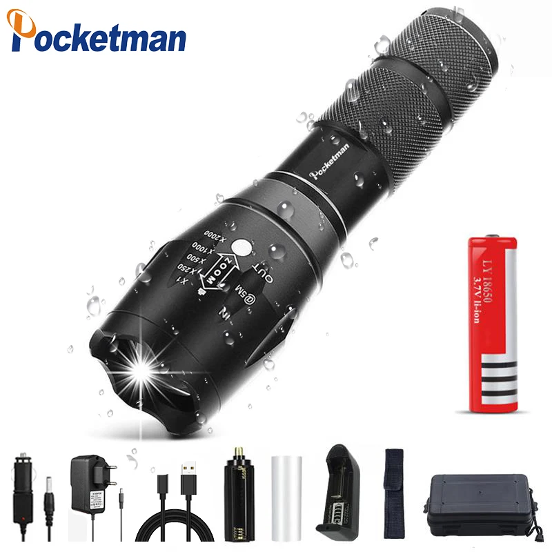 12000 Lums XP-L-V6 L2 LED Tactical Flashlight Torch Zoomable linterna LED Flashlight Waterproof Torch For AAA 18650 Rechargeable
12000 Lums XP-L-V6 L2 LED Tactical Flashlight Torch Zoomable linterna LED Flashlight Waterproof Torch For AAA 18650 Rechargeable