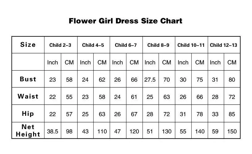 Girls Dress Size Chart