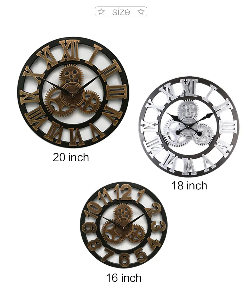 404550cm 3D Wall Clock LargeWoodenVintage Wall Clocks SilentAntique Big Wall Watches Home Decor For Living Room(2)