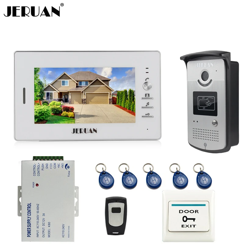 

JERUAN Home Doorbell 7 inch Video Door Phone Intercom System 1 Monitor +700TVL RFID Access IR Camera + Remote Control In stock