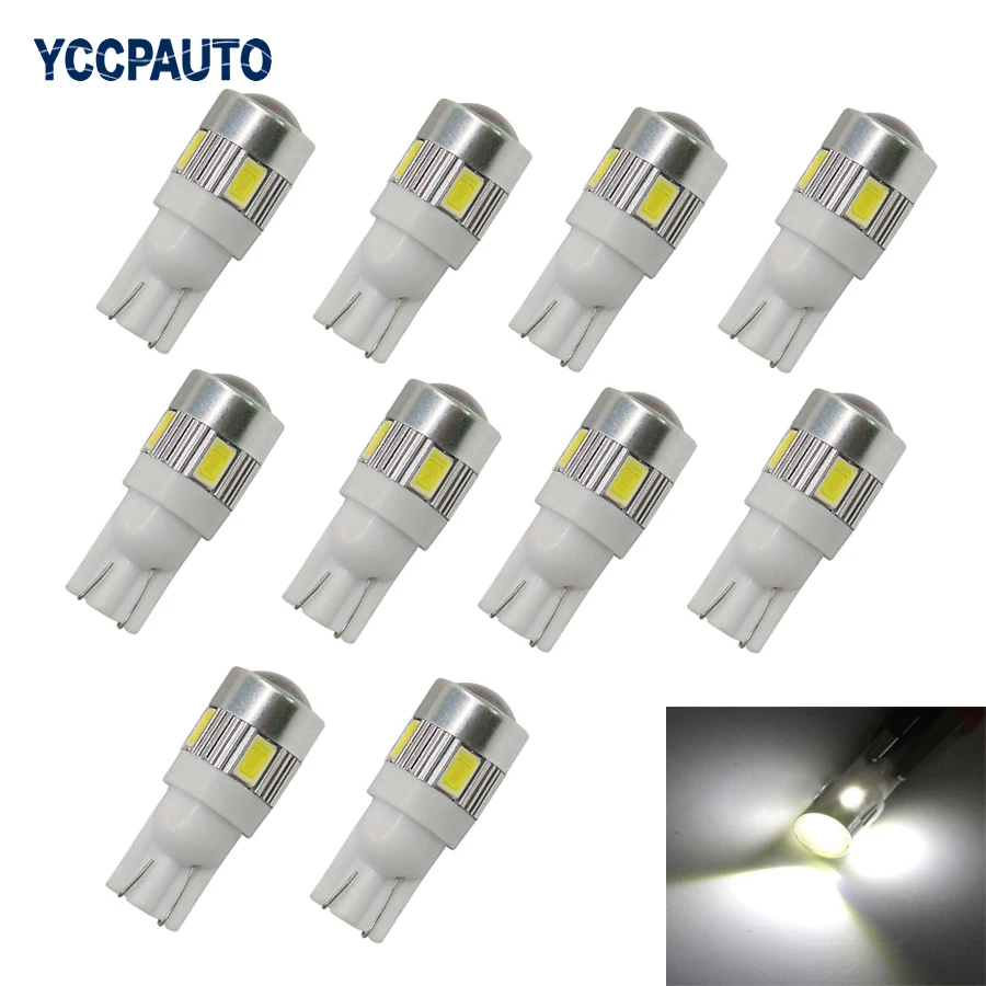10Pcs T10 W5W 168 194 5630 6SMD Car Wedge Light Side Bulb White 6000K For Auto Tail light Side Parking Dome Door Map light DC12V
10Pcs T10 W5W 168 194 5630 6SMD Car Wedge Light Side Bulb White 6000K For Auto Tail light Side Parking Dome Door Map light DC12V