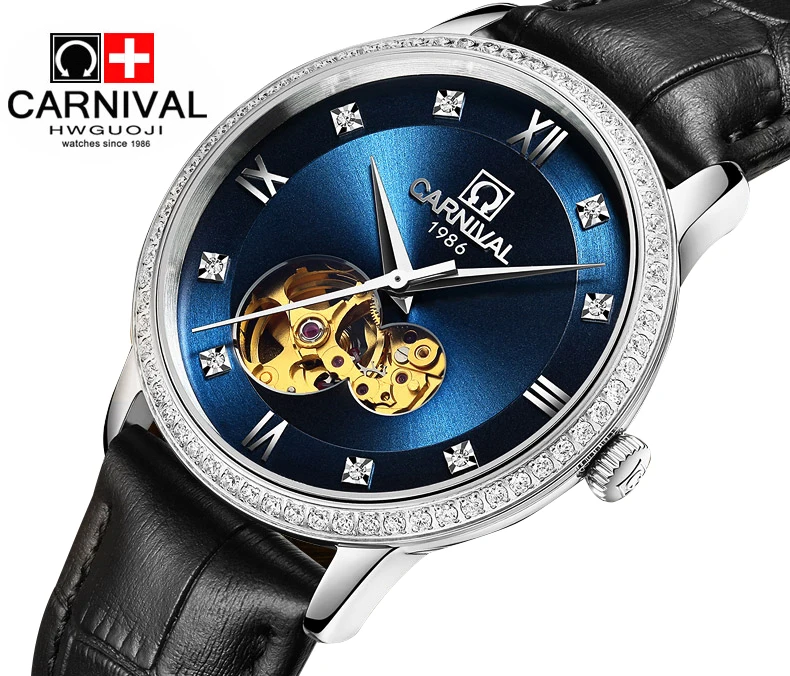 Ultra-thin Japanese Mechanical Movement Blue Dial Leather Strap Business Automatic Wrist Watches Men Casual Clock Carnival 5676G
Ultra-thin Japanese Mechanical Movement Blue Dial Leather Strap Business Automatic Wrist Watches Men Casual Clock Carnival 5676G