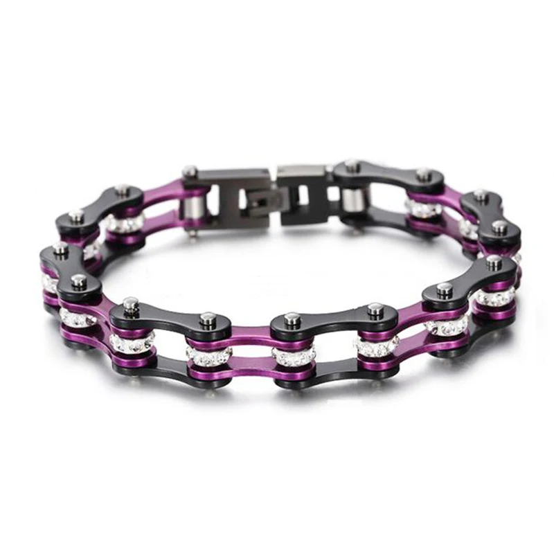 Women Men Purple Bike Biker motorcycle chain Bracelets Black Stainless Steel Zircon Crystal Bracelet Bangle Jewelry 17.5-21.5cm
Women Men Purple Bike Biker motorcycle chain Bracelets Black Stainless Steel Zircon Crystal Bracelet Bangle Jewelry 17.5-21.5cm