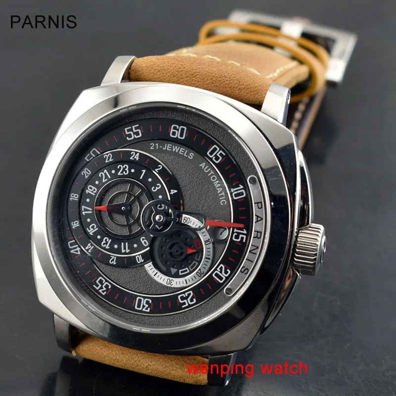44mm Parnis Black Dial Silver Sapphire Glass Automatic Military Men Watch W2491
44mm Parnis Black Dial Silver Sapphire Glass Automatic Military Men Watch W2491